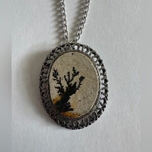 Silver necklace ft. a psilomelane dendrite oval pendant necklace or brooch